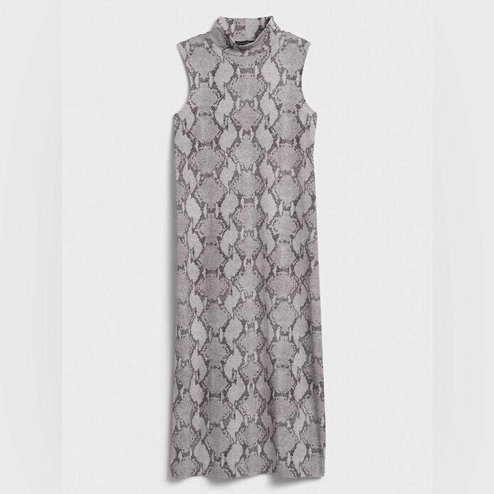 Banana Republic S dress gray snake boa python column stretch sleeveless $89 - Picture 2 of 8